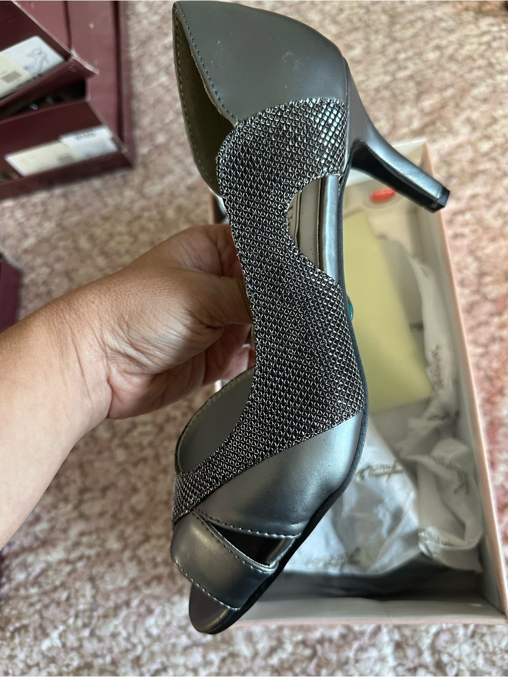 Pewter Silver Mesh Peep-Toe Heels